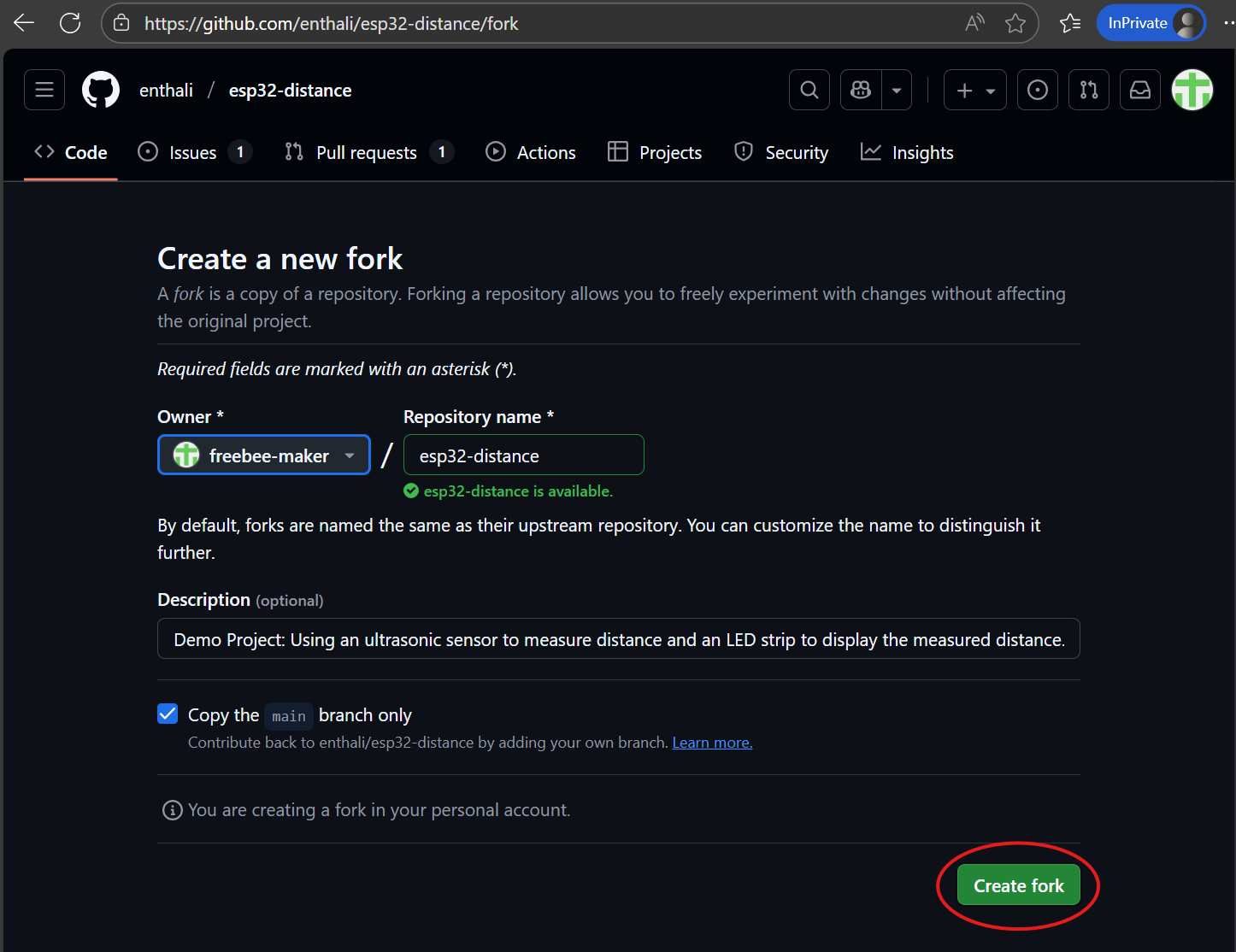 Fork Repository Screen 2